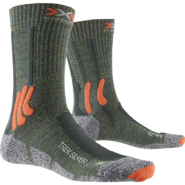 X-SOCKS® TREK SILVER OLIVE MELANGE/X-ORANGE/GREY MELANGE SIZE 45-47