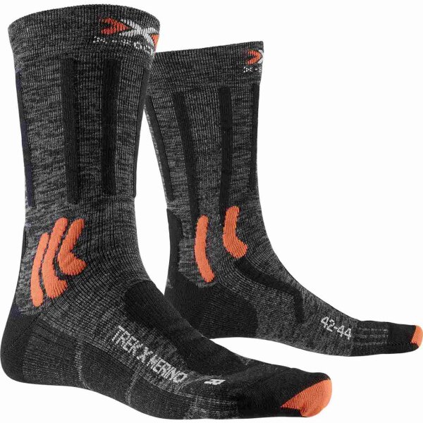 X-SOCKS® TREK X MERINO GREY DUO MELANGE/X-ORANGE/BLACK SIZE 35-38