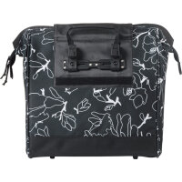 Basil Einzeltasche City Grand Fahrradshopper MIK Hooks aus wasserabweisendem Polyester, schwarz / weiß, blumiges Muster